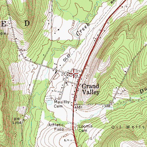 Topographic Map of Grand Valley Post Office, PA