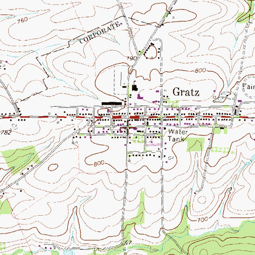 Topographic Map of Gratz Post Office, PA