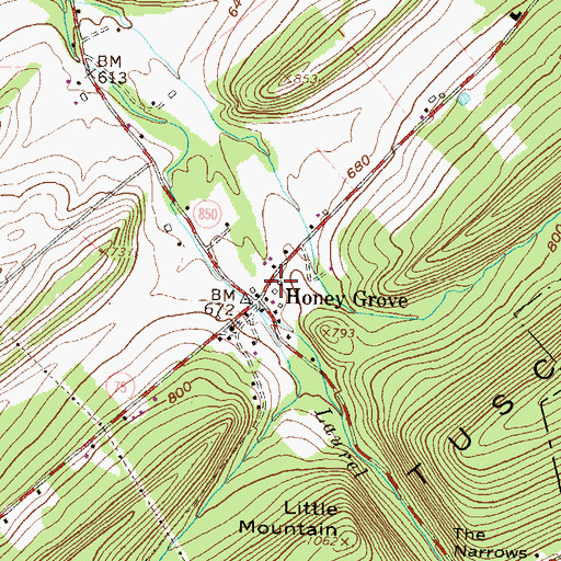 Topographic Map of Honey Grove Post Office, PA