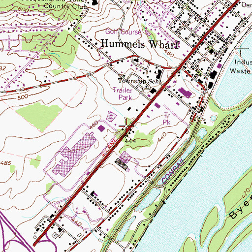 Topographic Map of Hummels Warf Post Office, PA