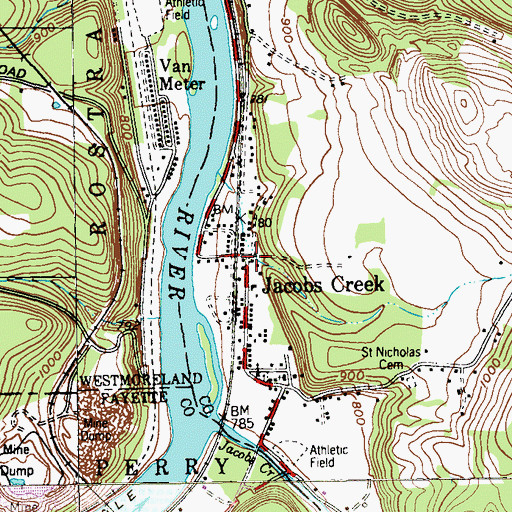 Topographic Map of Jacobs Creek Post Office, PA