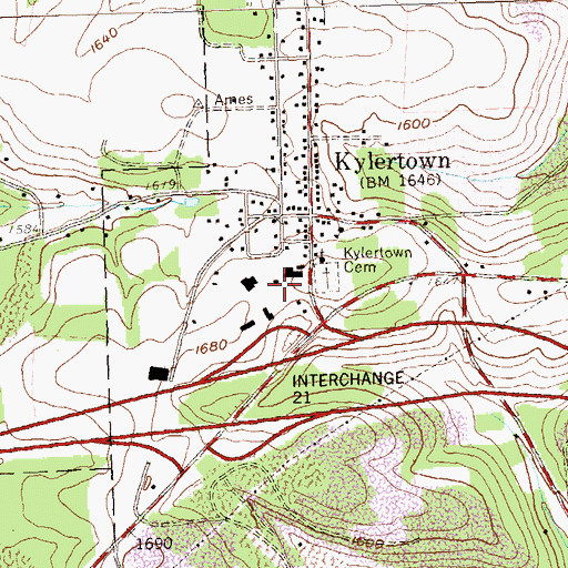 Topographic Map of Kylertown Post Office, PA