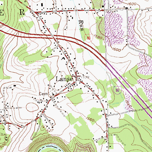 Topographic Map of Lanse Post Office, PA