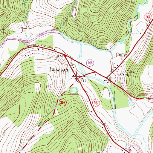 Topographic Map of Lawton Post Office, PA