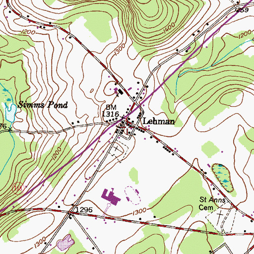 Topographic Map of Lehman Post Office, PA