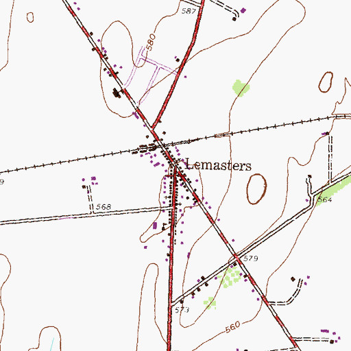 Topographic Map of Lemasters Post Office, PA