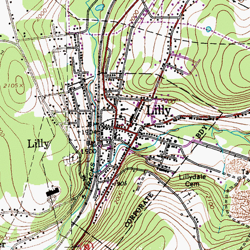 Topographic Map of Lilly Post Office, PA