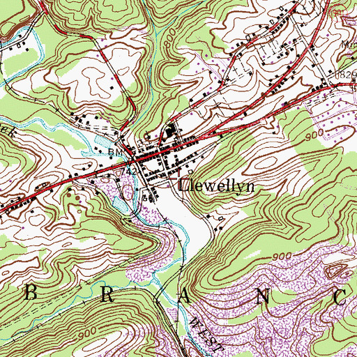 Topographic Map of Llewellyn Post Office, PA