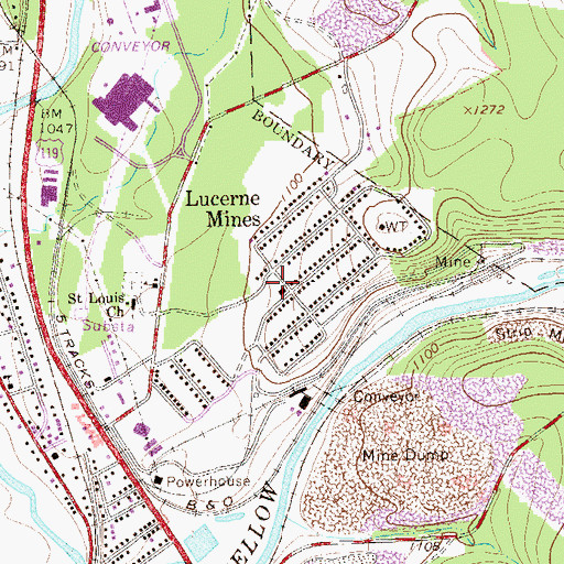 Topographic Map of Lucerne Mines Post Office, PA