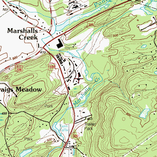 Topographic Map of Marshalls Creek Post Office, PA