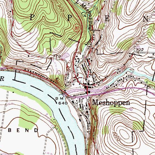 Topographic Map of Meshoppen Post Office, PA