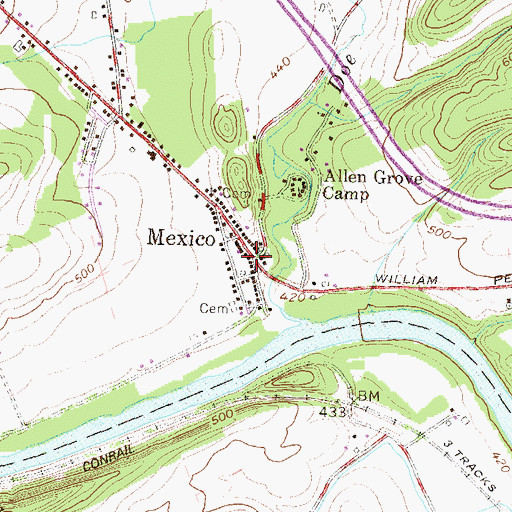 Topographic Map of Mexico Post Office, PA