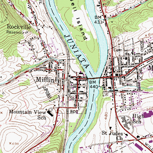 Topographic Map of Mifflin Post Office, PA