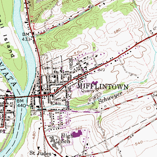 Topographic Map of Mifflintown Carrier Annex Post Office, PA