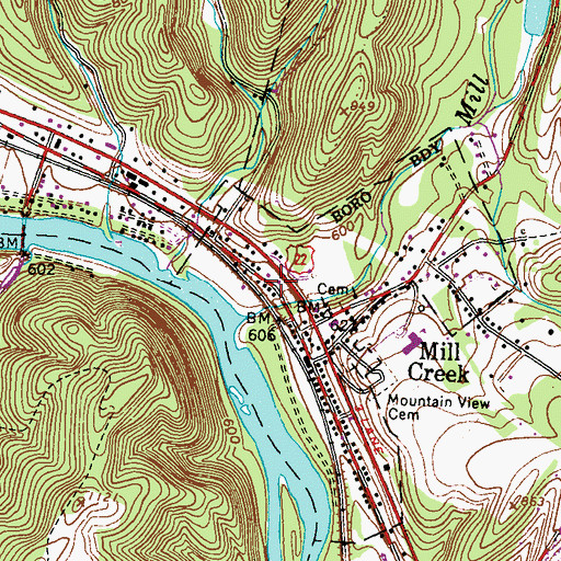 Topographic Map of Mill Creek Post Office, PA