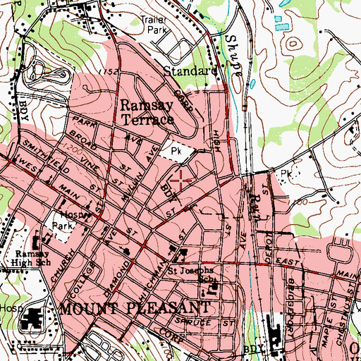 Topographic Map of Mount Pleasant Post Office, PA
