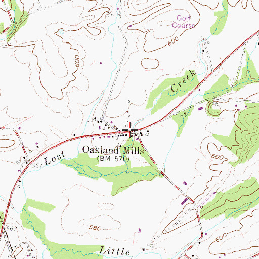 Topographic Map of Oakland Mills Post Office, PA