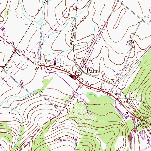 Topographic Map of Palm Post Office, PA