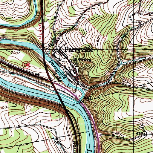 Topographic Map of Parryville Post Office, PA