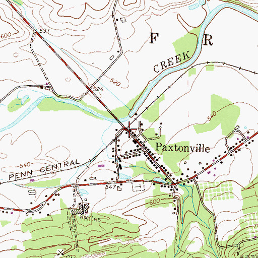 Topographic Map of Paxtonville Post Office, PA