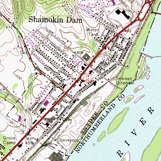 Topographic Map of Shamokin Dam Post Office, PA