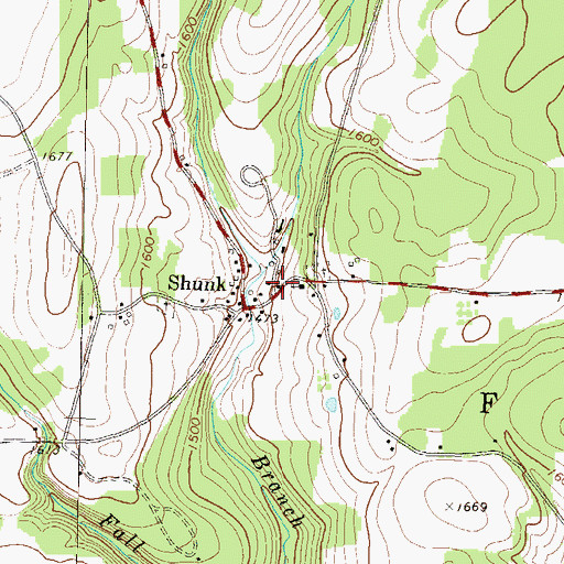 Topographic Map of Shunk Post Office, PA
