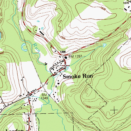 Topographic Map of Smokerun Post Office, PA
