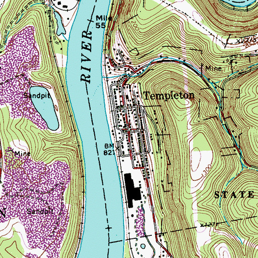 Topographic Map of Templeton Post Office, PA