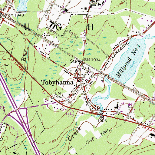 Topographic Map of Tobyhanna Post Office, PA
