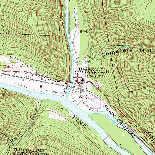 Topographic Map of Waterville Post Office, PA