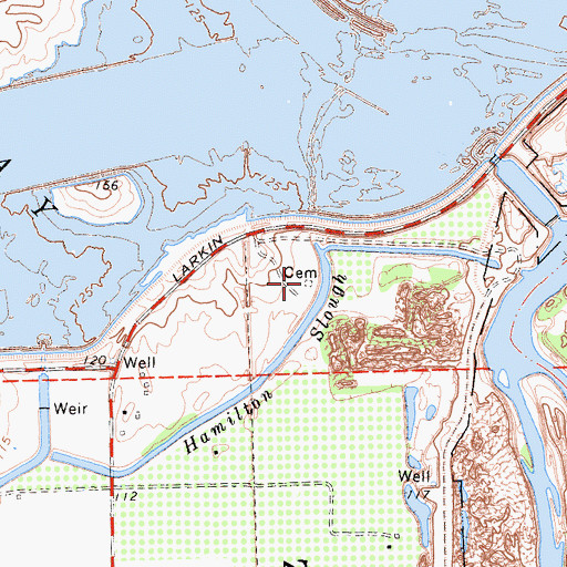 Topographic Map of Old Hamilton Cemetery, CA