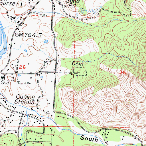 Topographic Map of Three Rivers Public Cemetery, CA