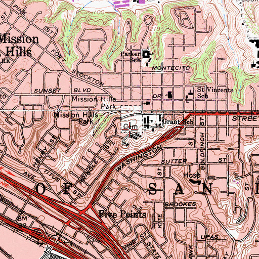 Topographic Map of Calvary Cemetery, CA