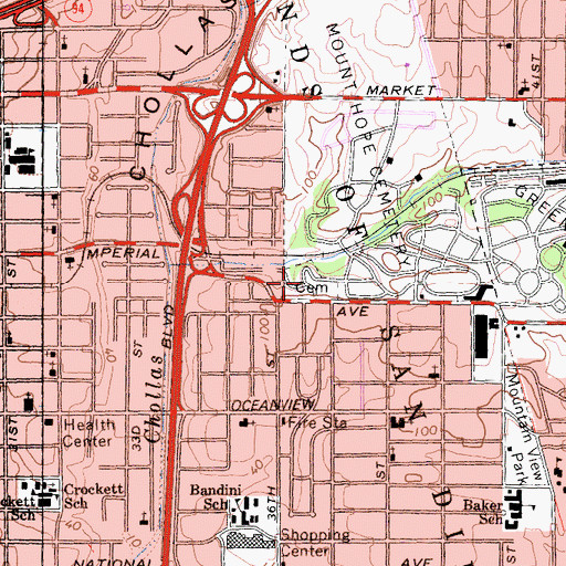 Topographic Map of Home of Peace Cemetery, CA