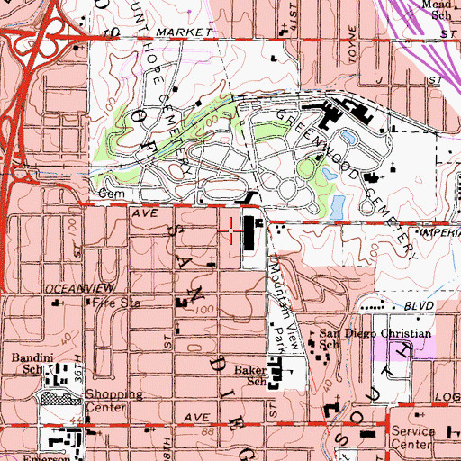 Topographic Map of Cypress View Mausoleum, CA