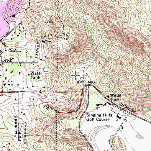 Topographic Map of Singing Hills Memorial Park, CA