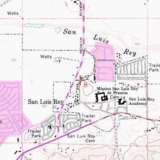 Topographic Map of All Saints Cemetery, CA