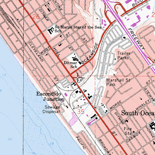 Topographic Map of Oceanview Cemetery, CA
