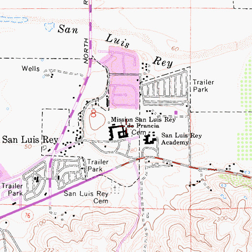 Topographic Map of Old Mission San Luis Rey Cemetery, CA