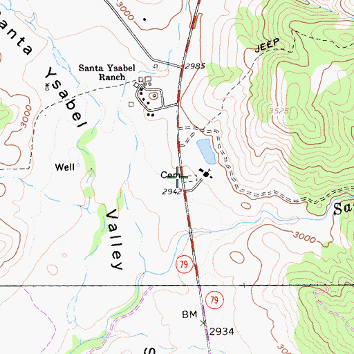 Topographic Map of Santa Ysabel Asistencia Cemetery, CA