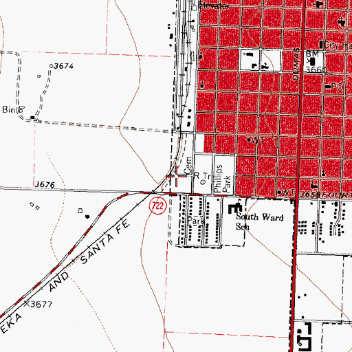 Topographic Map of Dumas Cemetery, TX