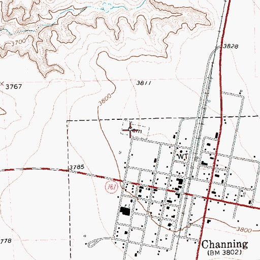 Topographic Map of Channing Cemetery, TX