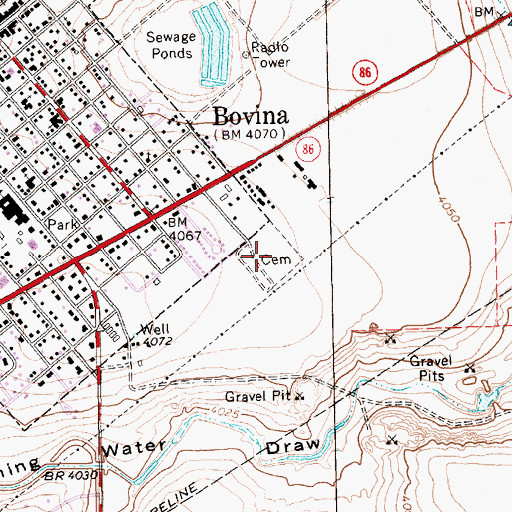 Topographic Map of Bovina Cemetery, TX