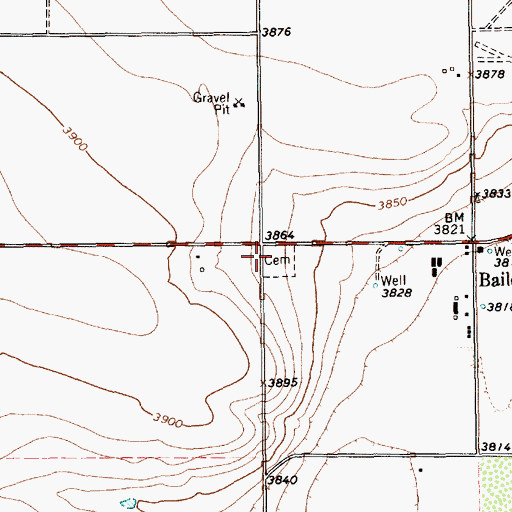 Topographic Map of Baileyboro Cemetery, TX