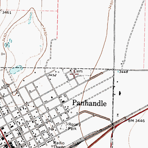 Topographic Map of Panhandle Cemetery, TX