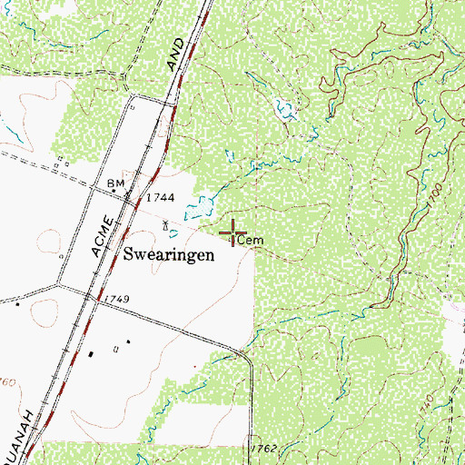 Topographic Map of Swearingen Cemetery, TX