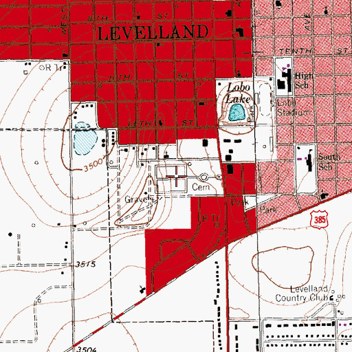 Topographic Map of Levelland Municipal Cemetery, TX