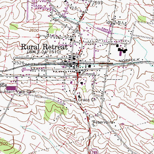 Topographic Map of Rural Retreat Police Department, VA