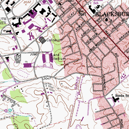 Topographic Map of Virginia Technical Institute and State University Police Department, VA
