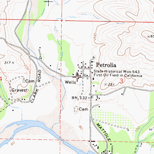 Topographic Map of State Historical Monument 543 First Oil Field, CA